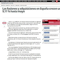 Las fusiones y adquisiciones en Espaa crecen un 9,11 % hasta mayo